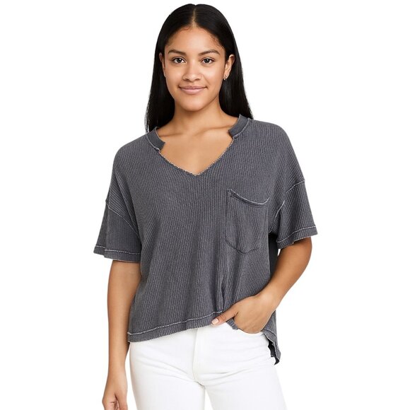 Sundance Oversized Waffle Knit Tee Shirt Gray Size M Coastal Boho Neutral Beach - Picture 1 of 11